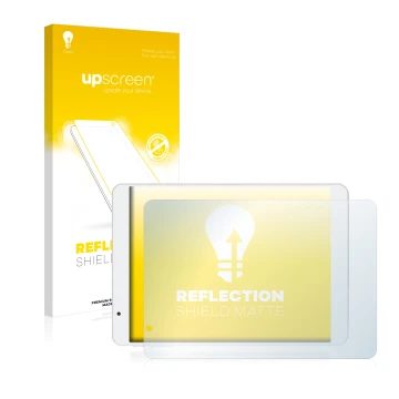 Parte frontale di una confezione del prodotto con il logo del marchio upscreen. Accanto è raffigurato il dispositivo Teclast X