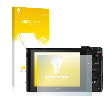 Parte frontale di una confezione del prodotto con il logo del marchio upscreen. Accanto è raffigurato il dispositivo Sony Cybe
