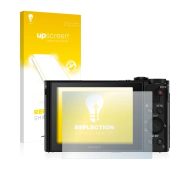 Parte frontale di una confezione del prodotto con il logo del marchio upscreen. Accanto è raffigurato il dispositivo Sony Cybe