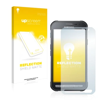 Parte frontale di una confezione del prodotto con il logo del marchio upscreen. Accanto è raffigurato il dispositivo Samsung G