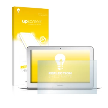 Parte frontale di una confezione del prodotto con il logo del marchio upscreen. Accanto è raffigurato il dispositivo Apple Mac