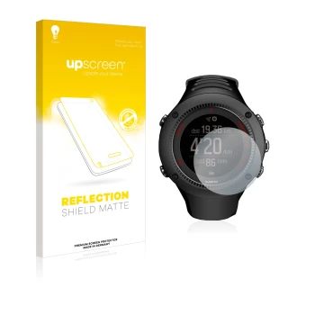 Parte frontale di una confezione del prodotto con il logo del marchio upscreen. Accanto è raffigurato il dispositivo Suunto Am