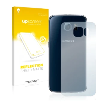 Parte frontale di una confezione del prodotto con il logo del marchio upscreen. Accanto è raffigurato il dispositivo Samsung S