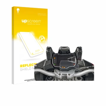 Parte frontale di una confezione del prodotto con il logo del marchio upscreen. Accanto è raffigurato il dispositivo Ducati Mu