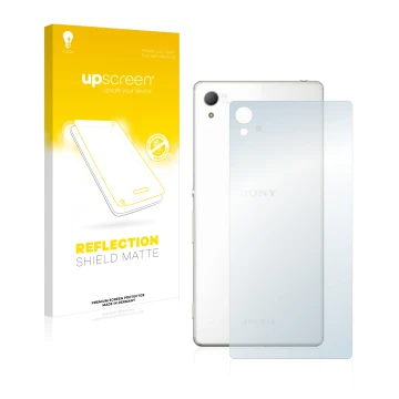 Parte frontale di una confezione del prodotto con il logo del marchio upscreen. Accanto è raffigurato il dispositivo Sony Xper