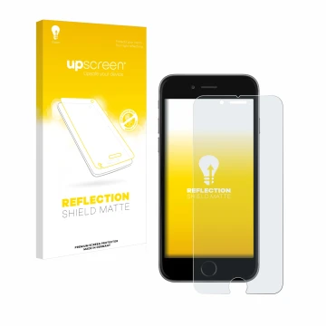 Parte frontale di una confezione del prodotto con il logo del marchio upscreen. Accanto è raffigurato il dispositivo Apple iPh