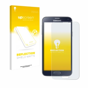 Parte frontale di una confezione del prodotto con il logo del marchio upscreen. Accanto è raffigurato il dispositivo Samsung G