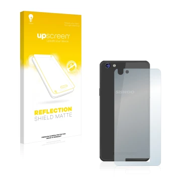 Parte frontale di una confezione del prodotto con il logo del marchio upscreen. Accanto è raffigurato il dispositivo Siswoo C5