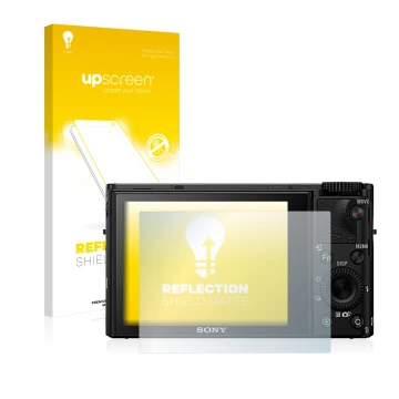 Parte frontale di una confezione del prodotto con il logo del marchio upscreen. Accanto è raffigurato il dispositivo Sony Cybe