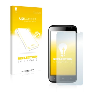 Parte frontale di una confezione del prodotto con il logo del marchio upscreen. Accanto è raffigurato il dispositivo Yezz Andy