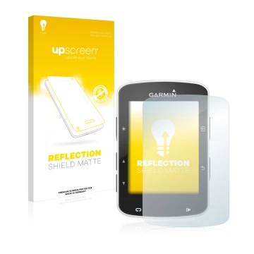 Parte frontale di una confezione del prodotto con il logo del marchio upscreen. Accanto è raffigurato il dispositivo Garmin Ed