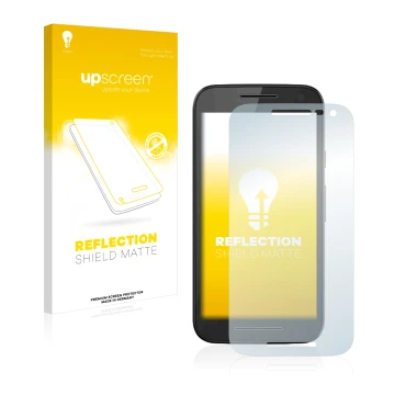 Parte frontale di una confezione del prodotto con il logo del marchio upscreen. Accanto è raffigurato il dispositivo Motorola 