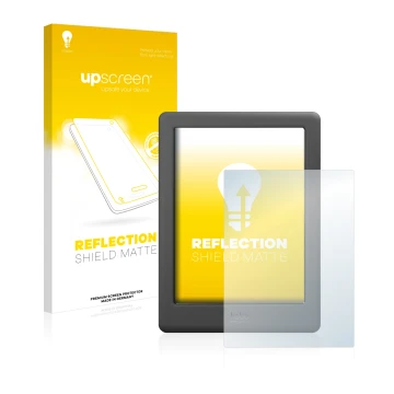 Parte frontale di una confezione del prodotto con il logo del marchio upscreen. Accanto è raffigurato il dispositivo Kobo Glo 