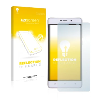 Parte frontale di una confezione del prodotto con il logo del marchio upscreen. Accanto è raffigurato il dispositivo Gionee Ma