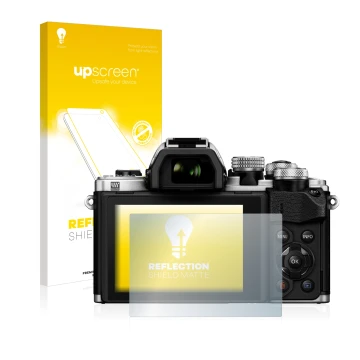 Parte frontale di una confezione del prodotto con il logo del marchio upscreen. Accanto è raffigurato il dispositivo Olympus O