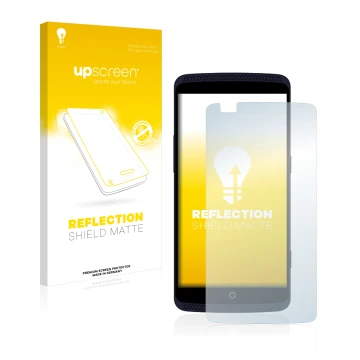 Parte frontale di una confezione del prodotto con il logo del marchio upscreen. Accanto è raffigurato il dispositivo ZTE Axon 