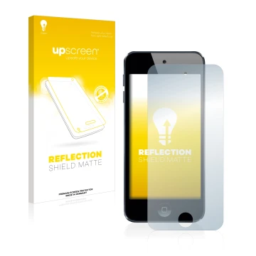 Parte frontale di una confezione del prodotto con il logo del marchio upscreen. Accanto è raffigurato il dispositivo Apple iPo