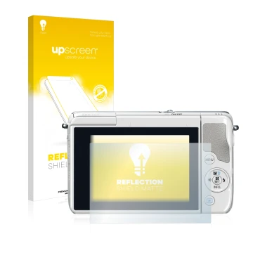 Parte frontale di una confezione del prodotto con il logo del marchio upscreen. Accanto è raffigurato il dispositivo Canon EOS