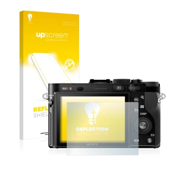 Parte frontale di una confezione del prodotto con il logo del marchio upscreen. Accanto è raffigurato il dispositivo Sony Cybe