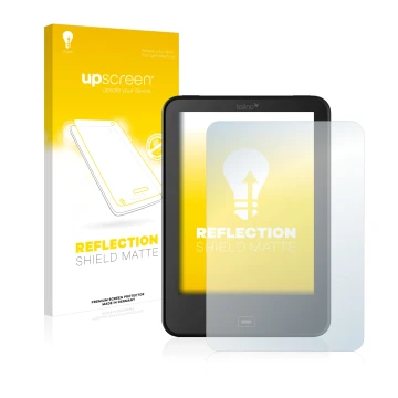 Parte frontale di una confezione del prodotto con il logo del marchio upscreen. Accanto è raffigurato il dispositivo Tolino Vi