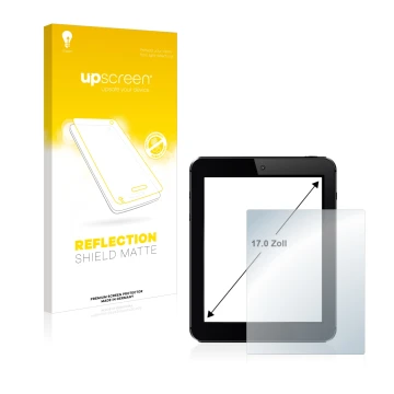 Parte frontale di una confezione del prodotto con il logo del marchio upscreen. Accanto è raffigurato il dispositivo con la re