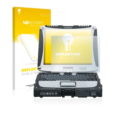 Parte frontale di una confezione del prodotto con il logo del marchio upscreen. Accanto è raffigurato il dispositivo Panasonic