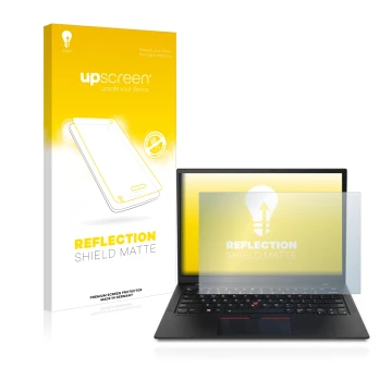 Parte frontale di una confezione del prodotto con il logo del marchio upscreen. Accanto è raffigurato il dispositivo Lenovo Th