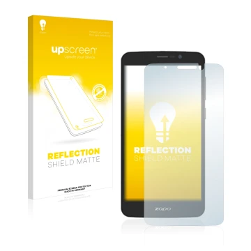 Parte frontale di una confezione del prodotto con il logo del marchio upscreen. Accanto è raffigurato il dispositivo Zopo Colo