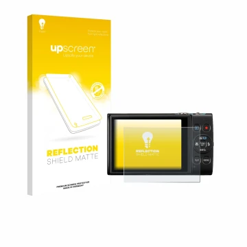 Parte frontale di una confezione del prodotto con il logo del marchio upscreen. Accanto è raffigurato il dispositivo Canon Dig