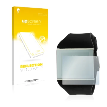 Parte frontale di una confezione del prodotto con il logo del marchio upscreen. Accanto è raffigurato il dispositivo The One S