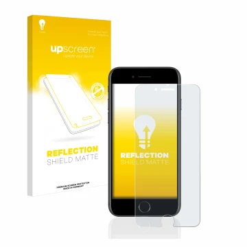 Parte frontale di una confezione del prodotto con il logo del marchio upscreen. Accanto è raffigurato il dispositivo Apple iPh