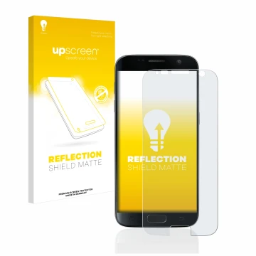 Parte frontale di una confezione del prodotto con il logo del marchio upscreen. Accanto è raffigurato il dispositivo Samsung G