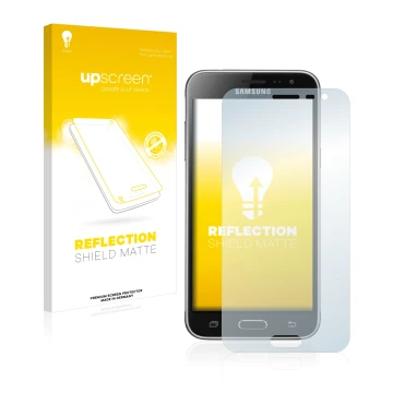 Parte frontale di una confezione del prodotto con il logo del marchio upscreen. Accanto è raffigurato il dispositivo Samsung G
