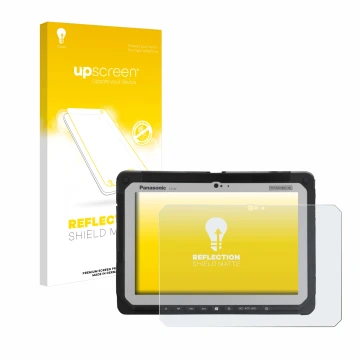 Parte frontale di una confezione del prodotto con il logo del marchio upscreen. Accanto è raffigurato il dispositivo Panasonic