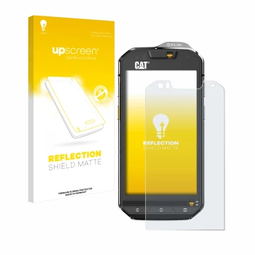 Parte frontale di una confezione del prodotto con il logo del marchio upscreen. Accanto è raffigurato il dispositivo Caterpill