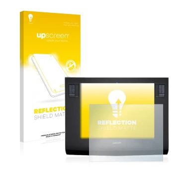 Parte frontale di una confezione del prodotto con il logo del marchio upscreen. Accanto è raffigurato il dispositivo Wacom Int