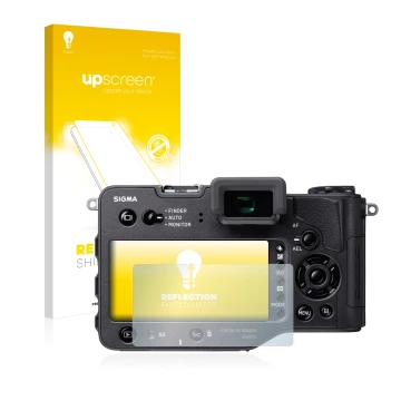 Parte frontale di una confezione del prodotto con il logo del marchio upscreen. Accanto è raffigurato il dispositivo Sigma SD 