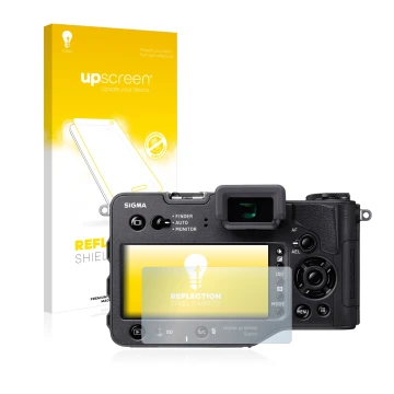 Parte frontale di una confezione del prodotto con il logo del marchio upscreen. Accanto è raffigurato il dispositivo Sigma SD 