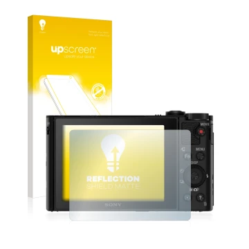 Parte frontale di una confezione del prodotto con il logo del marchio upscreen. Accanto è raffigurato il dispositivo Sony Cybe