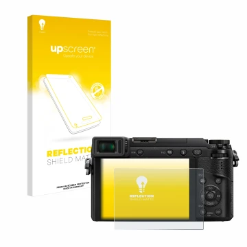 Parte frontale di una confezione del prodotto con il logo del marchio upscreen. Accanto è raffigurato il dispositivo Panasonic