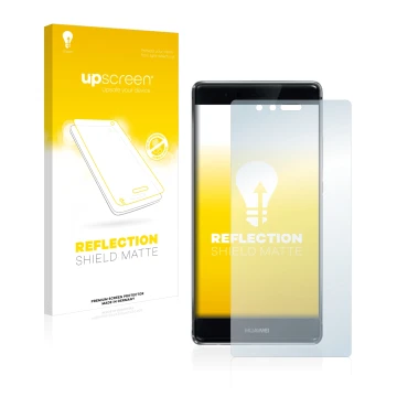 Parte frontale di una confezione del prodotto con il logo del marchio upscreen. Accanto è raffigurato il dispositivo Huawei P9