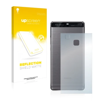 Parte frontale di una confezione del prodotto con il logo del marchio upscreen. Accanto è raffigurato il dispositivo Huawei P9