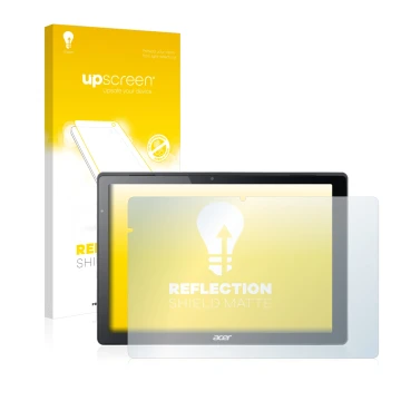 Parte frontale di una confezione del prodotto con il logo del marchio upscreen. Accanto è raffigurato il dispositivo Acer Swit