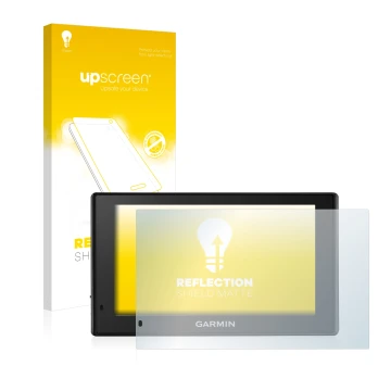 Parte frontale di una confezione del prodotto con il logo del marchio upscreen. Accanto è raffigurato il dispositivo Garmin Dr