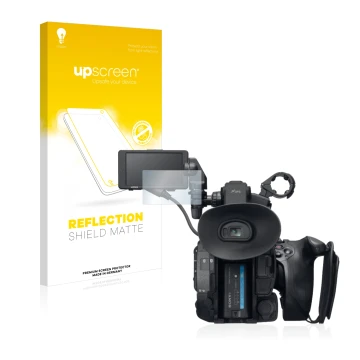 Parte frontale di una confezione del prodotto con il logo del marchio upscreen. Accanto è raffigurato il dispositivo Sony PXW-