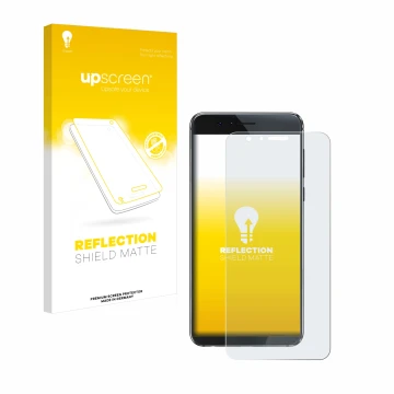 Parte frontale di una confezione del prodotto con il logo del marchio upscreen. Accanto è raffigurato il dispositivo Honor 8 c