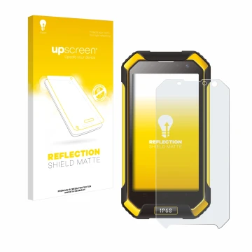 Parte frontale di una confezione del prodotto con il logo del marchio upscreen. Accanto è raffigurato il dispositivo Blackview