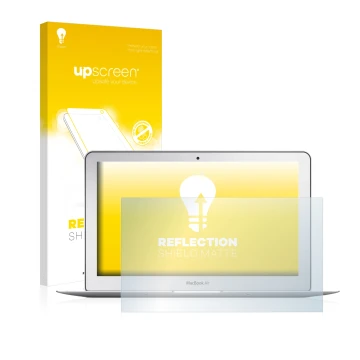 Parte frontale di una confezione del prodotto con il logo del marchio upscreen. Accanto è raffigurato il dispositivo Apple Mac