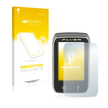 Parte frontale di una confezione del prodotto con il logo del marchio upscreen. Accanto è raffigurato il dispositivo Panasonic