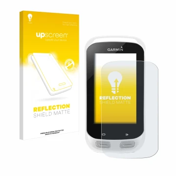 Parte frontale di una confezione del prodotto con il logo del marchio upscreen. Accanto è raffigurato il dispositivo Garmin Ed